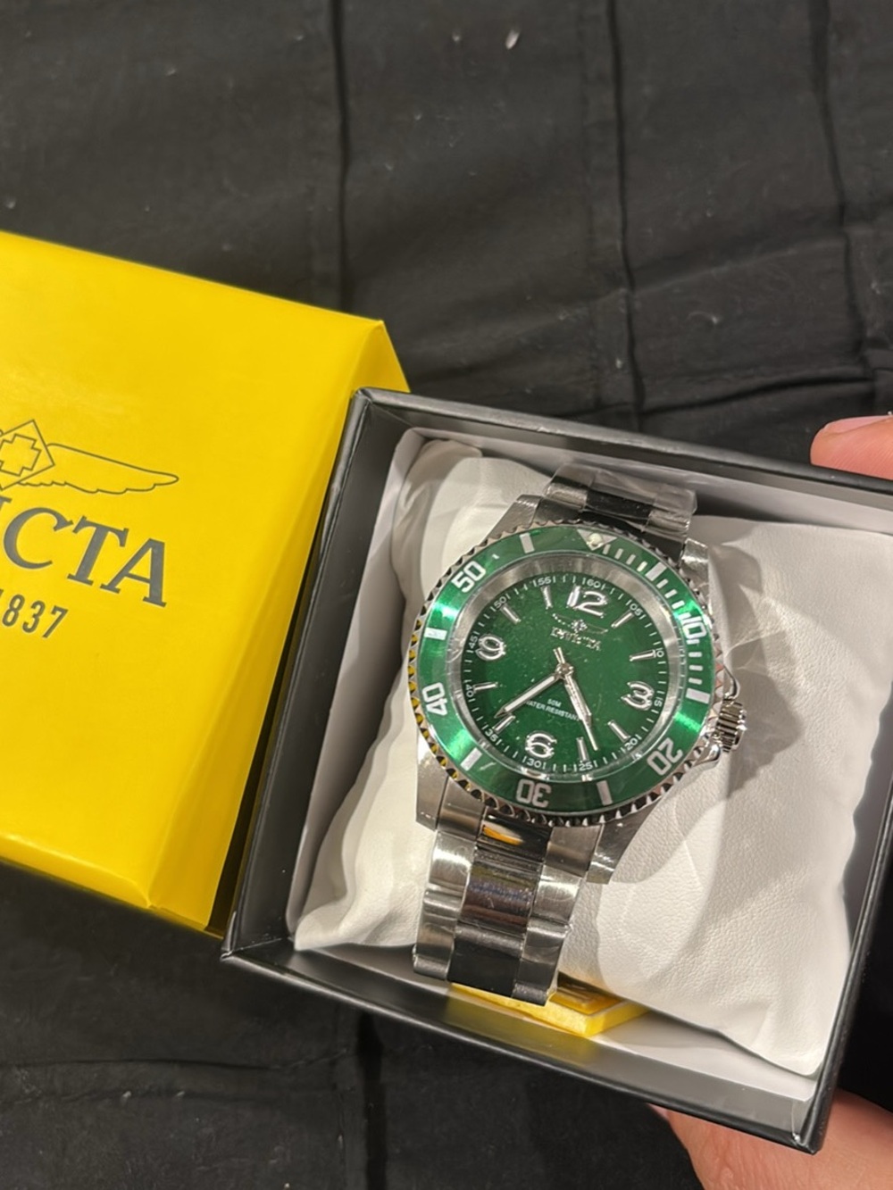 Invicta Stainless Steel Watch with Green Dial and Bezel
